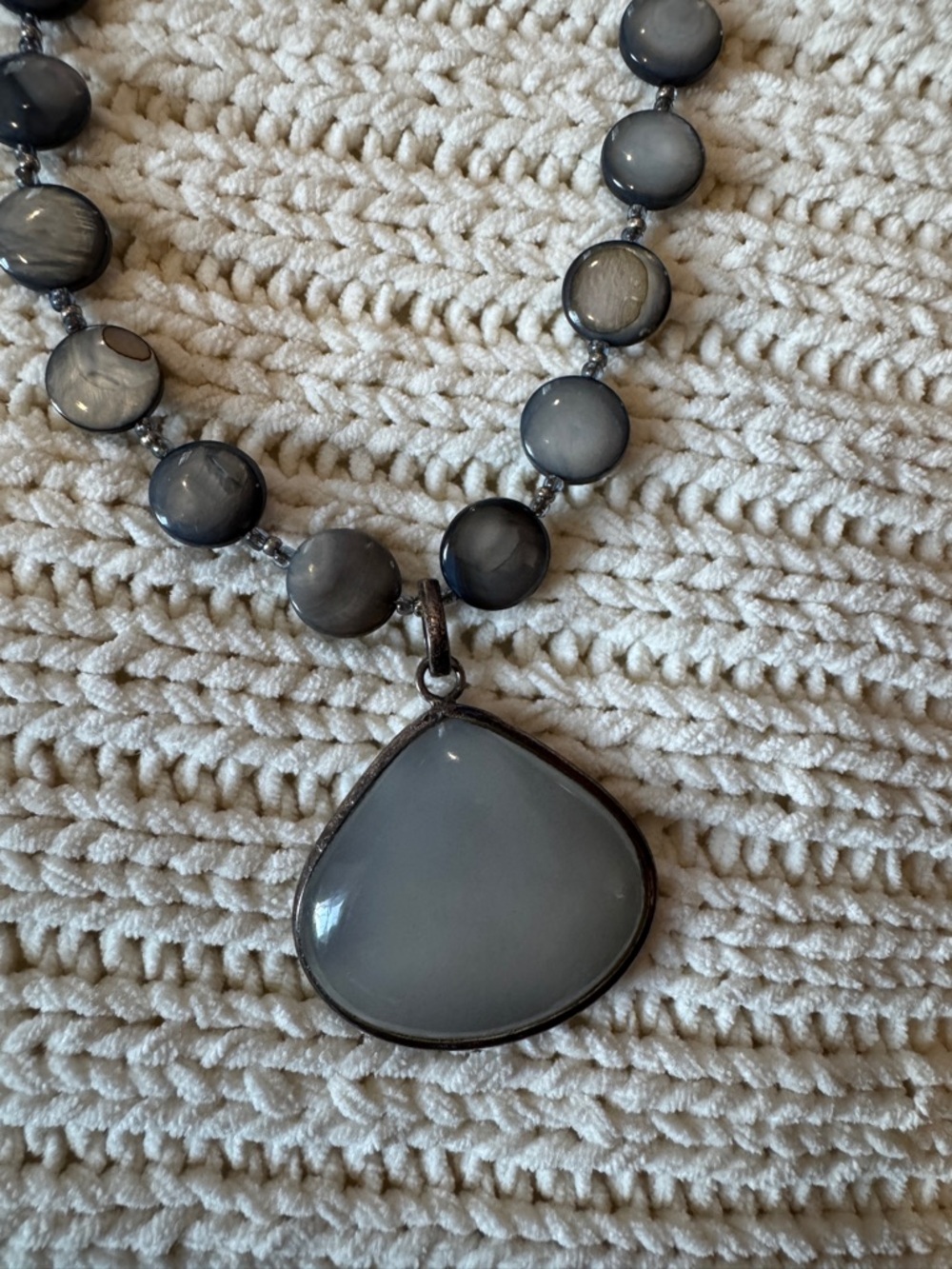 Gray Moonstone Beaded Pendant Necklace - Women's Jewelry - Picture 2 of 5